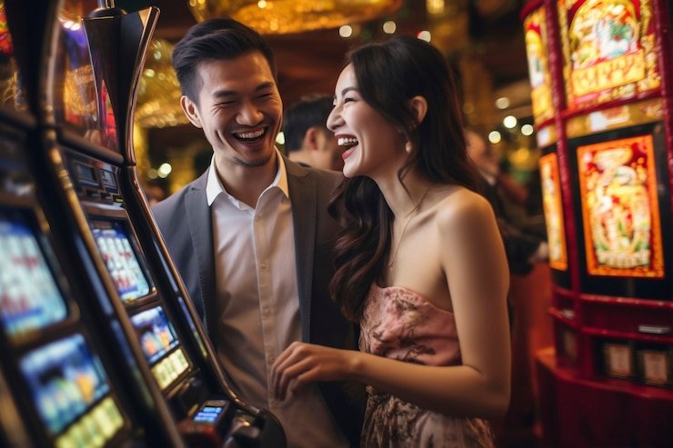 Antarmuka kontrol taruhan dan putar di Bikini Paradise